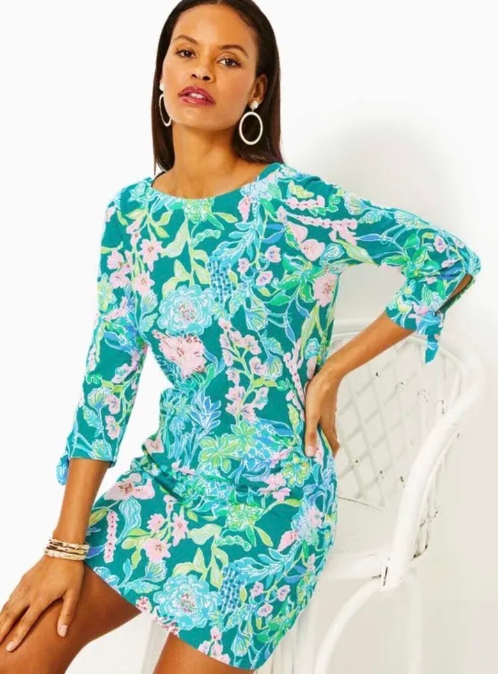 NEW Lilly Pulitzer Lidia Boatneck Dress 3/4 Sleeve in Multi Hot on the Vine Sm